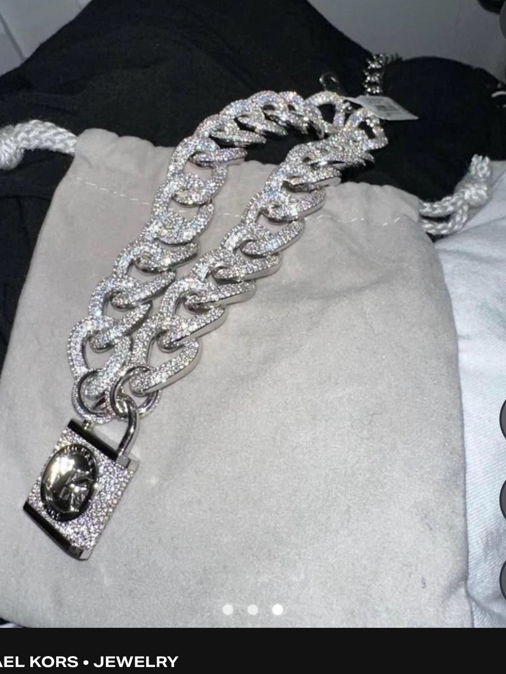 Michael Kors Silver Crystal Pavé Cuban Link Necklace with Padlock